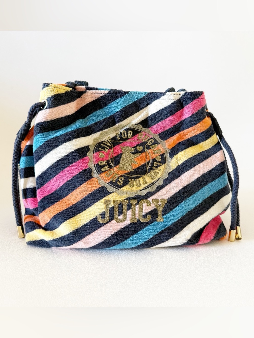 Juicy Couture Bag Terry Cotton Multicolor Striped Shoulder Beach Travel Small